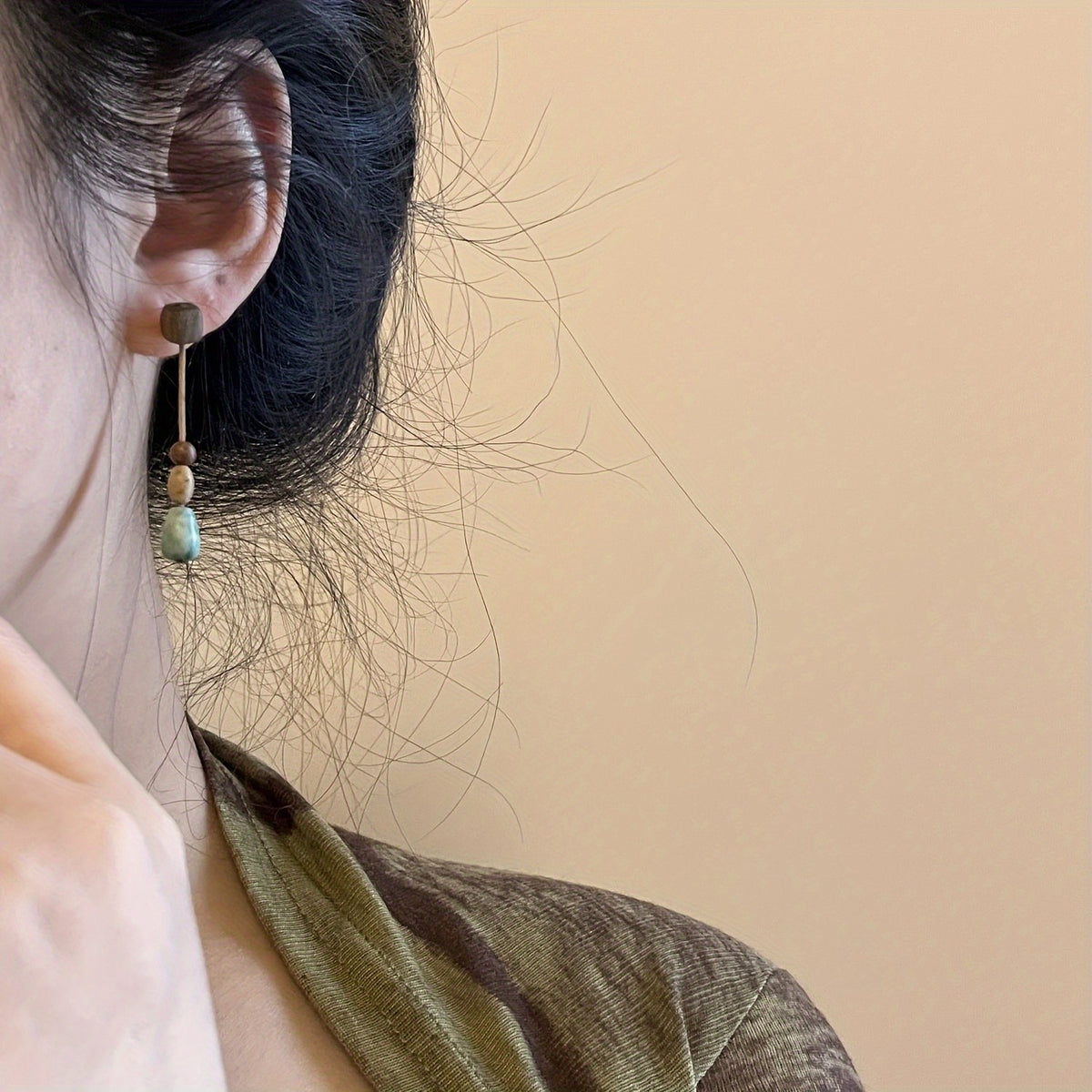 Wood & Stone Drop Earrings