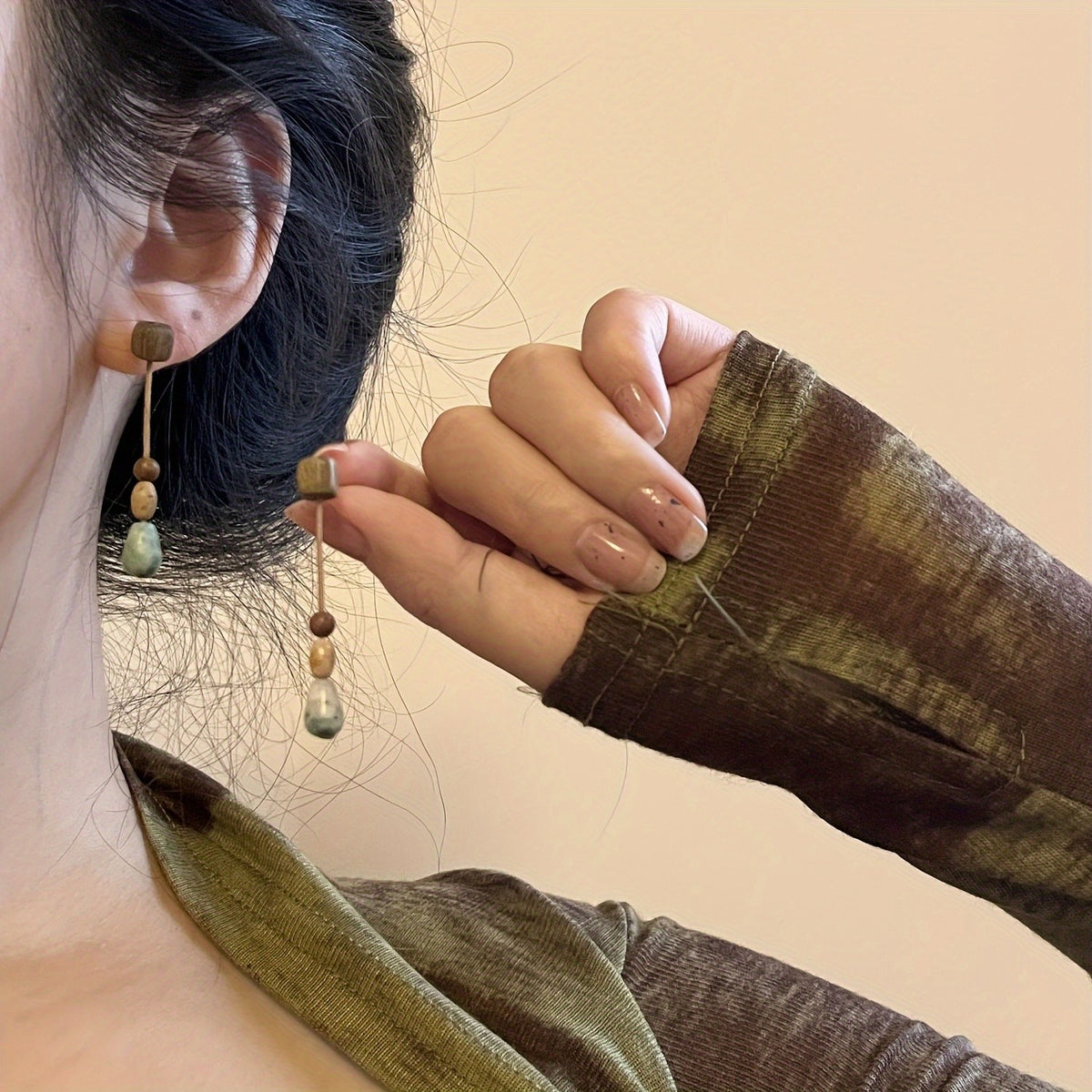 Wood & Stone Drop Earrings