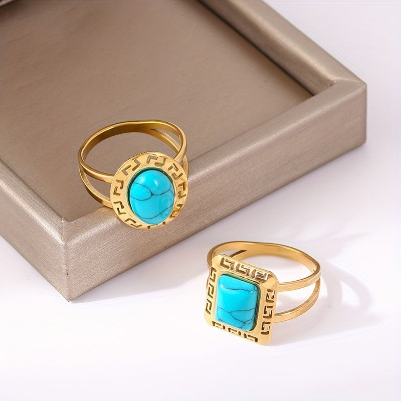 Greek Key Turquoise Ring