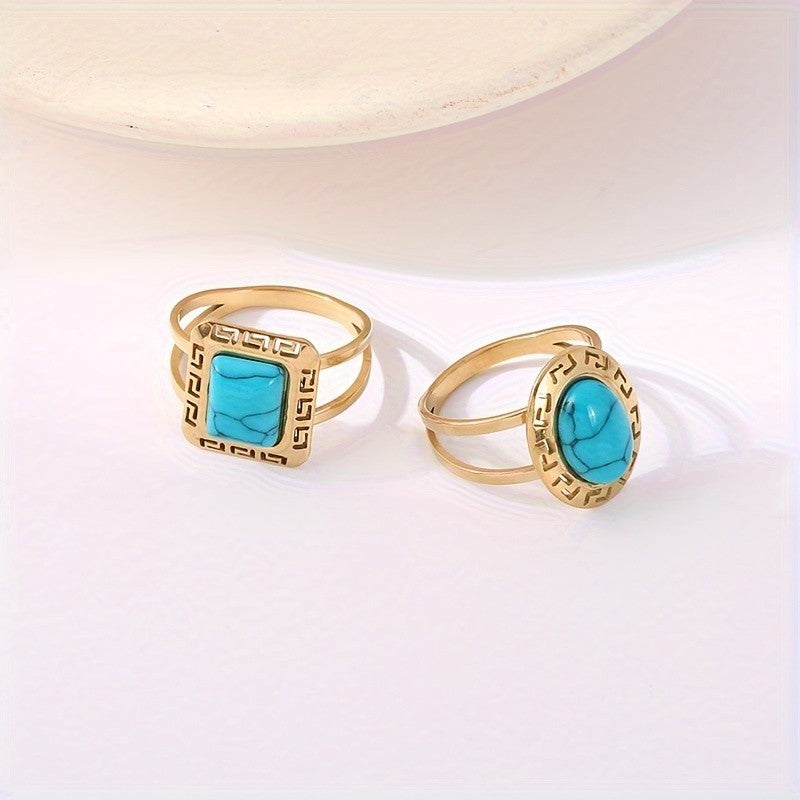 Greek Key Turquoise Ring
