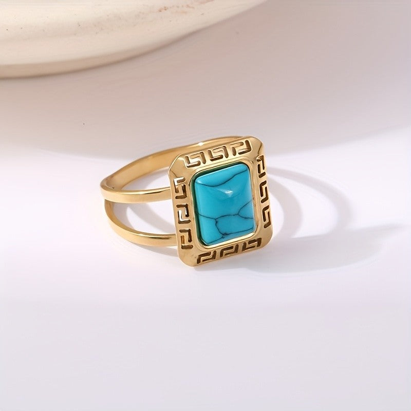 Greek Key Turquoise Ring