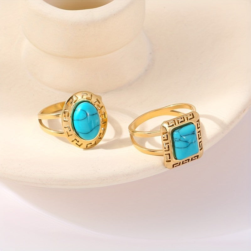Greek Key Turquoise Ring