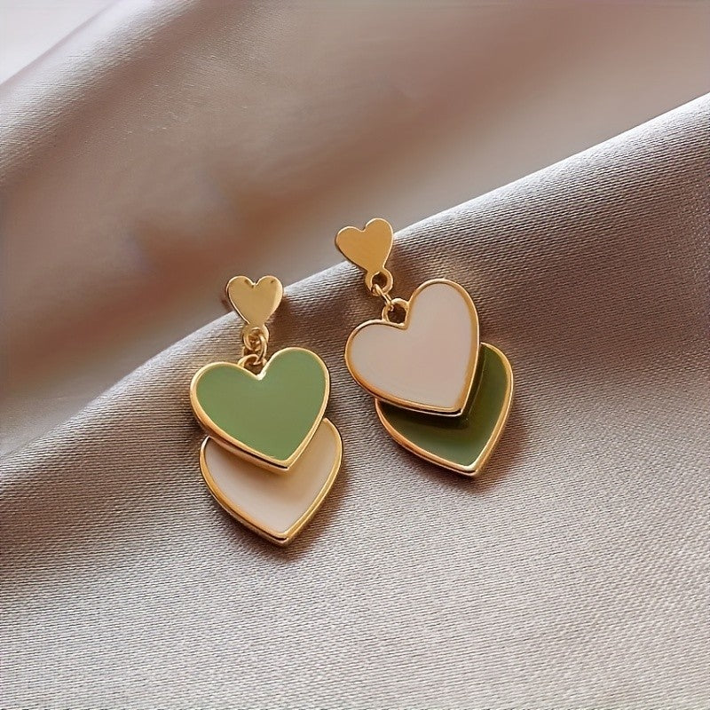 Layered Enamel Heart Drop Earrings