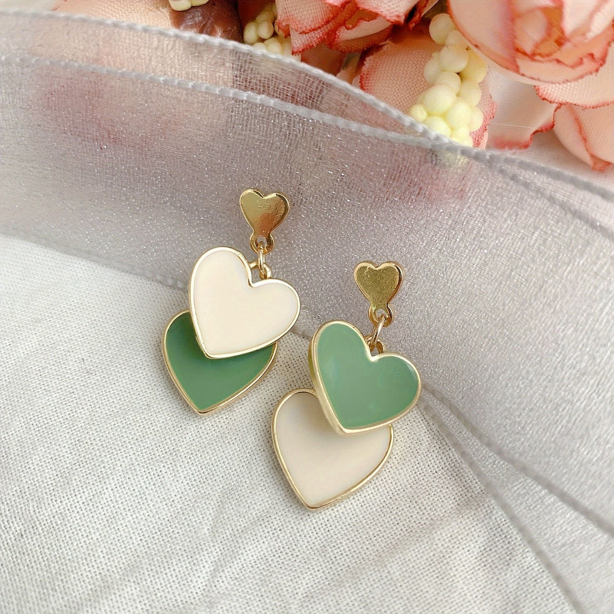 Layered Enamel Heart Drop Earrings