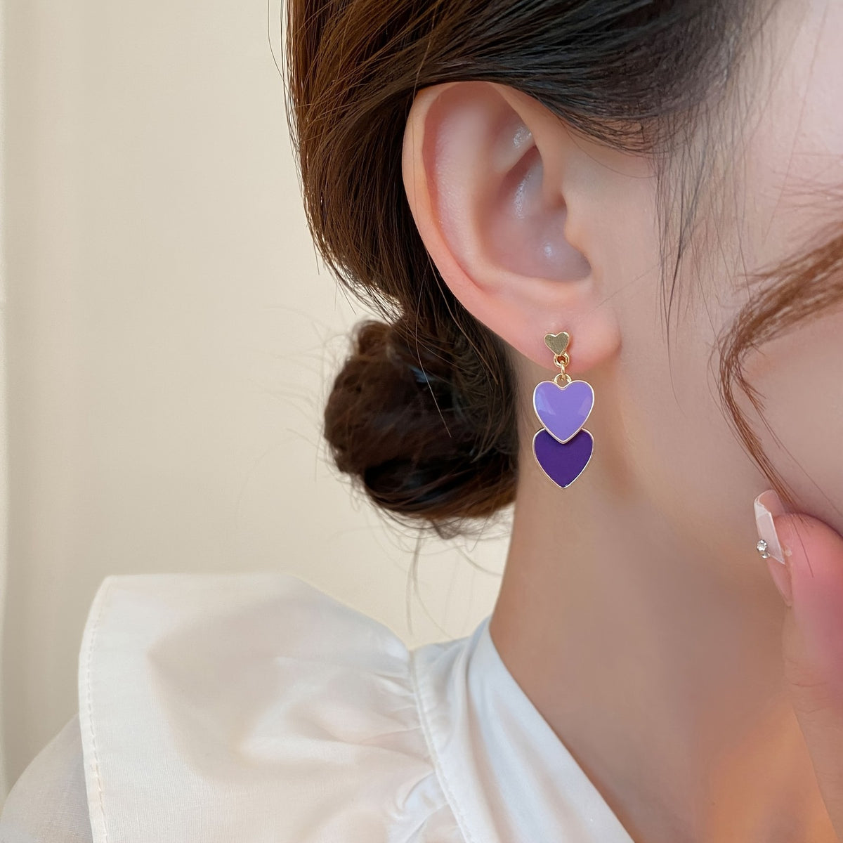 Layered Enamel Heart Drop Earrings