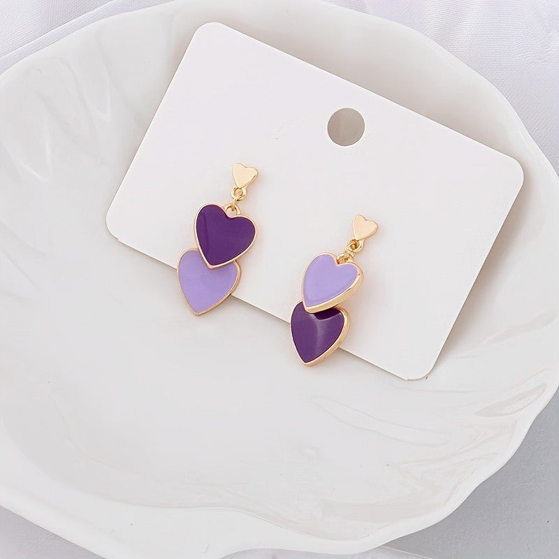 Layered Enamel Heart Drop Earrings