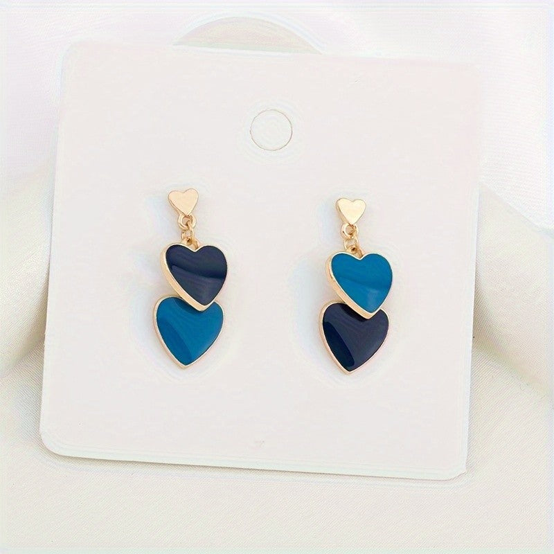 Layered Enamel Heart Drop Earrings