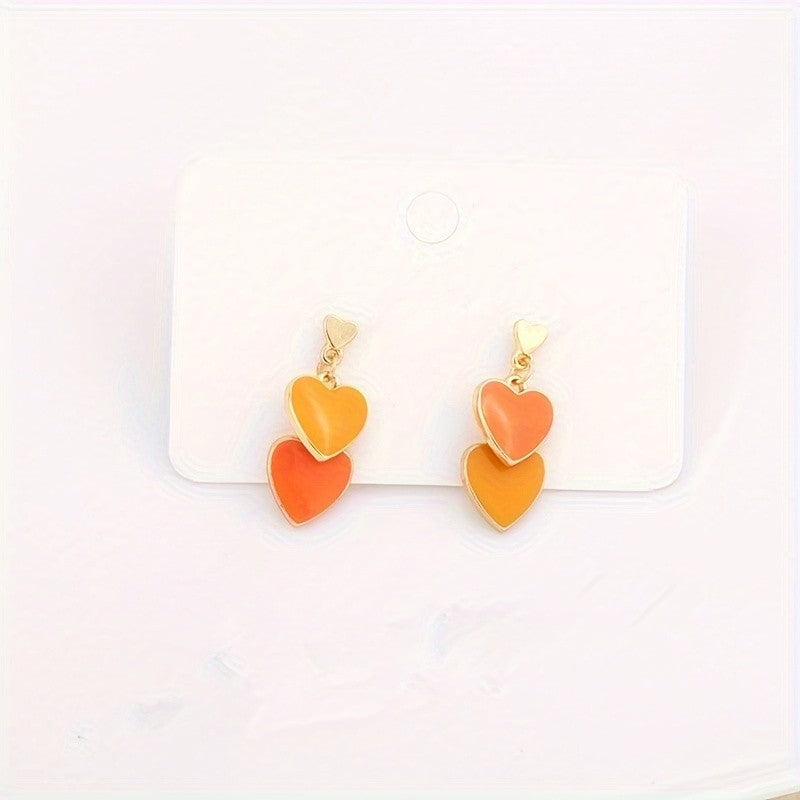 Layered Enamel Heart Drop Earrings