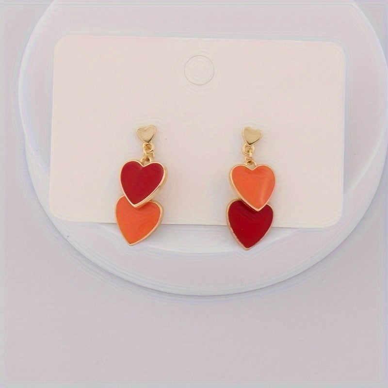 Layered Enamel Heart Drop Earrings