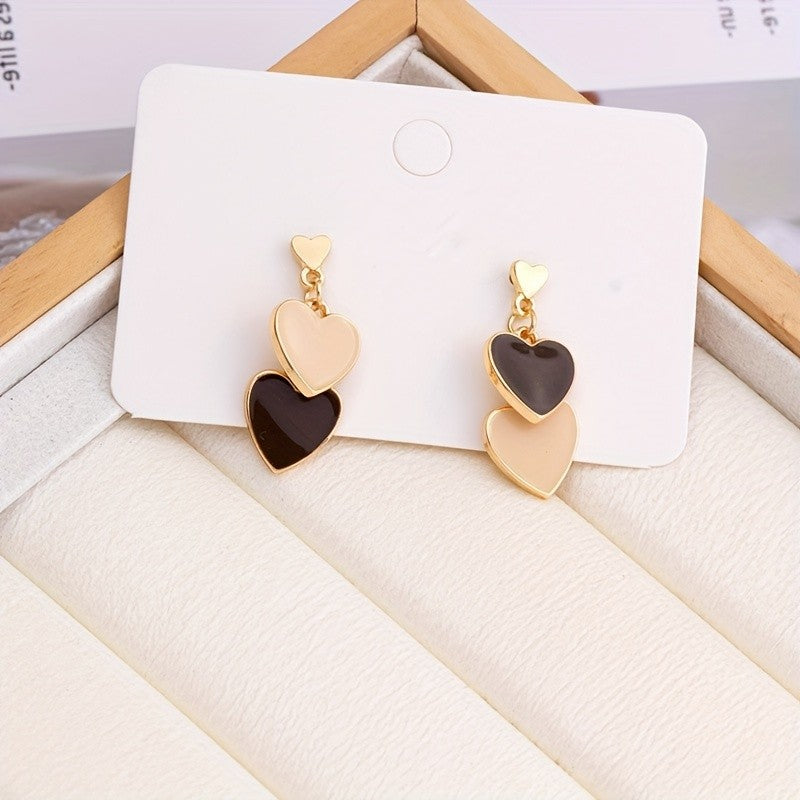Layered Enamel Heart Drop Earrings