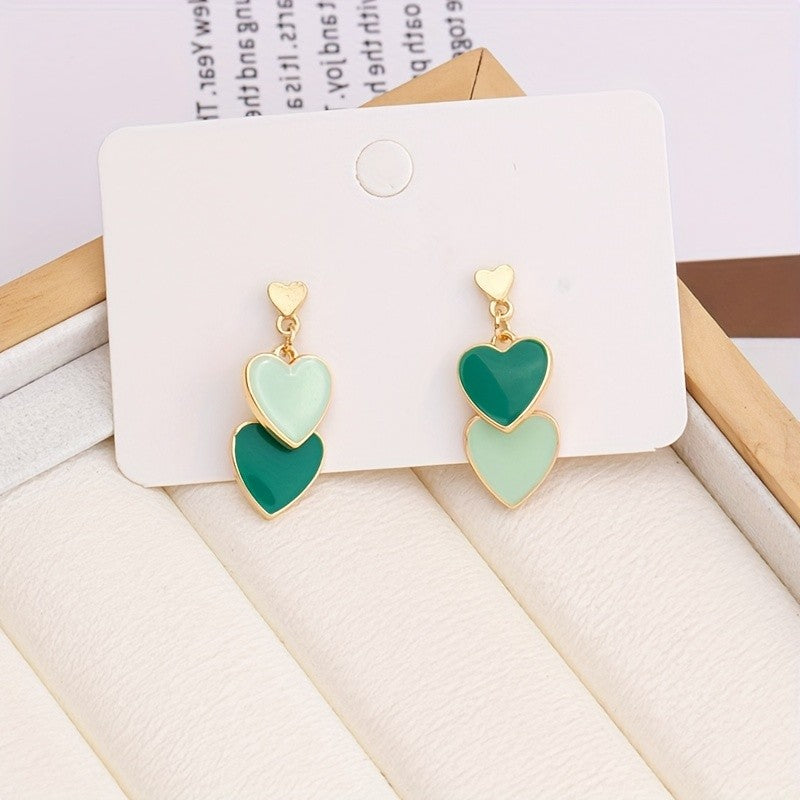 Layered Enamel Heart Drop Earrings