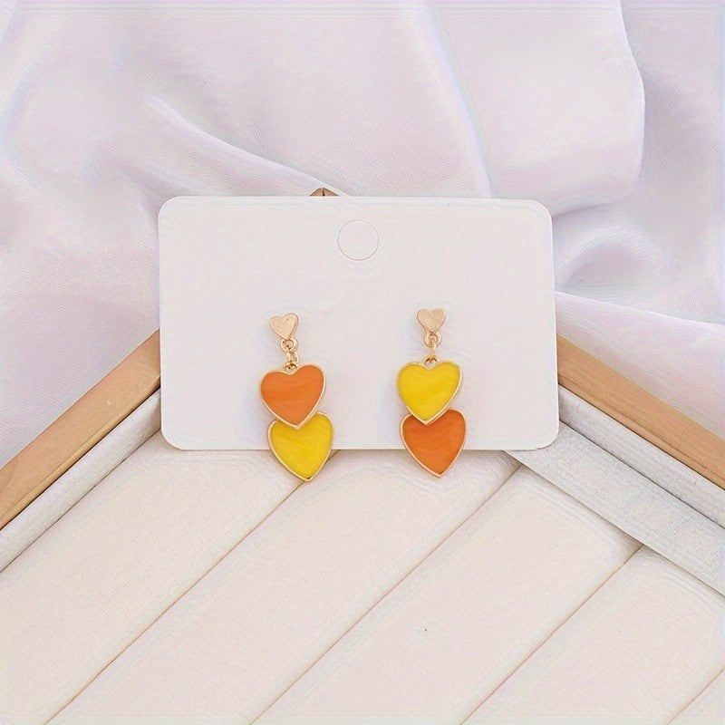 Layered Enamel Heart Drop Earrings