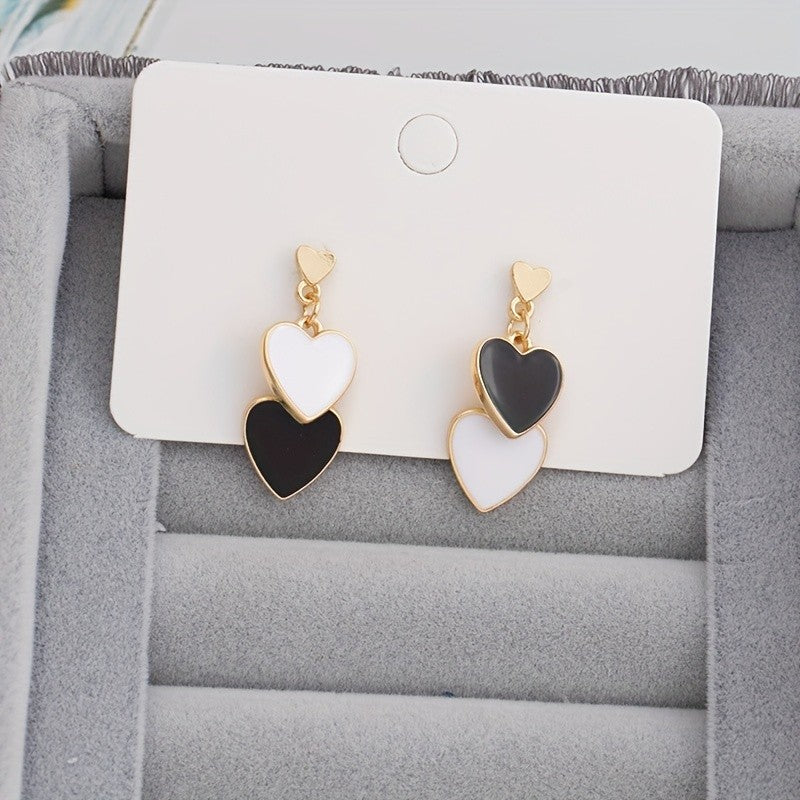 Layered Enamel Heart Drop Earrings