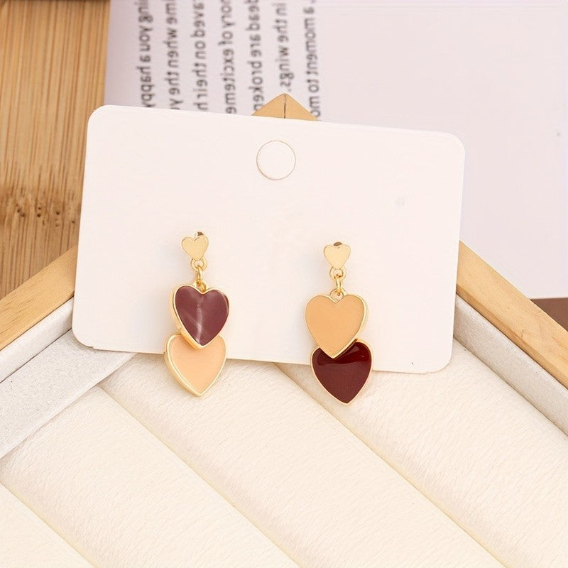 Layered Enamel Heart Drop Earrings