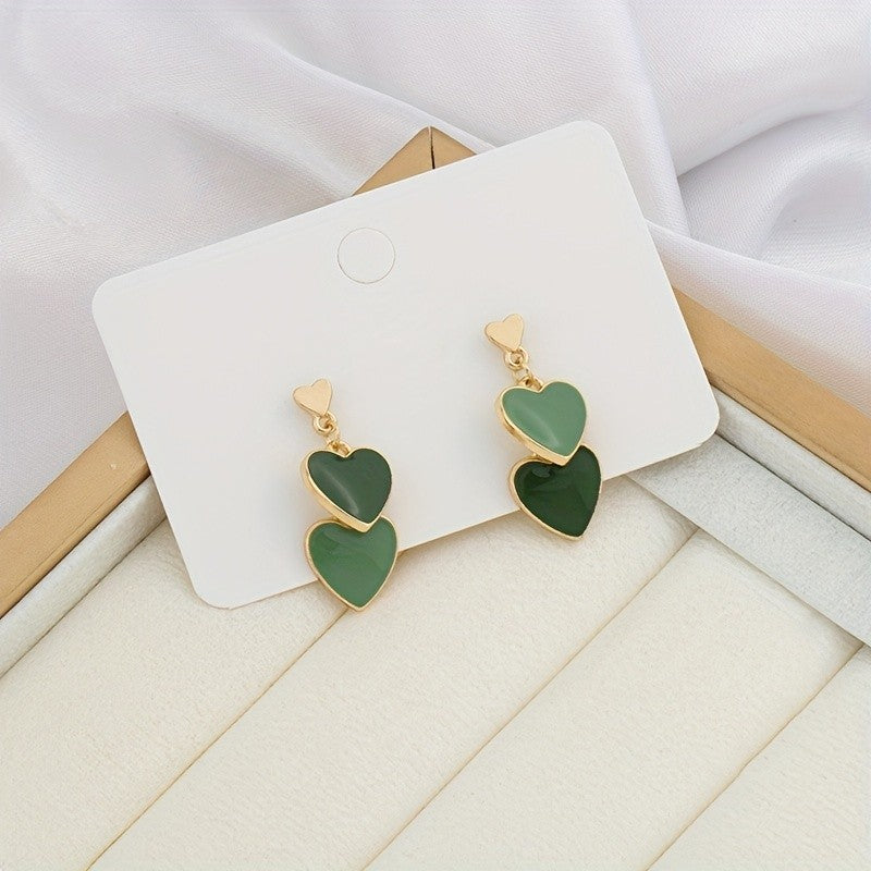 Layered Enamel Heart Drop Earrings