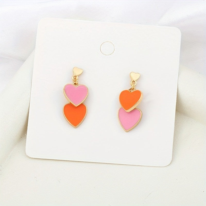 Layered Enamel Heart Drop Earrings