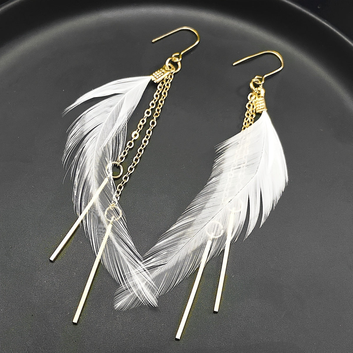 White Feather Drop Earrings