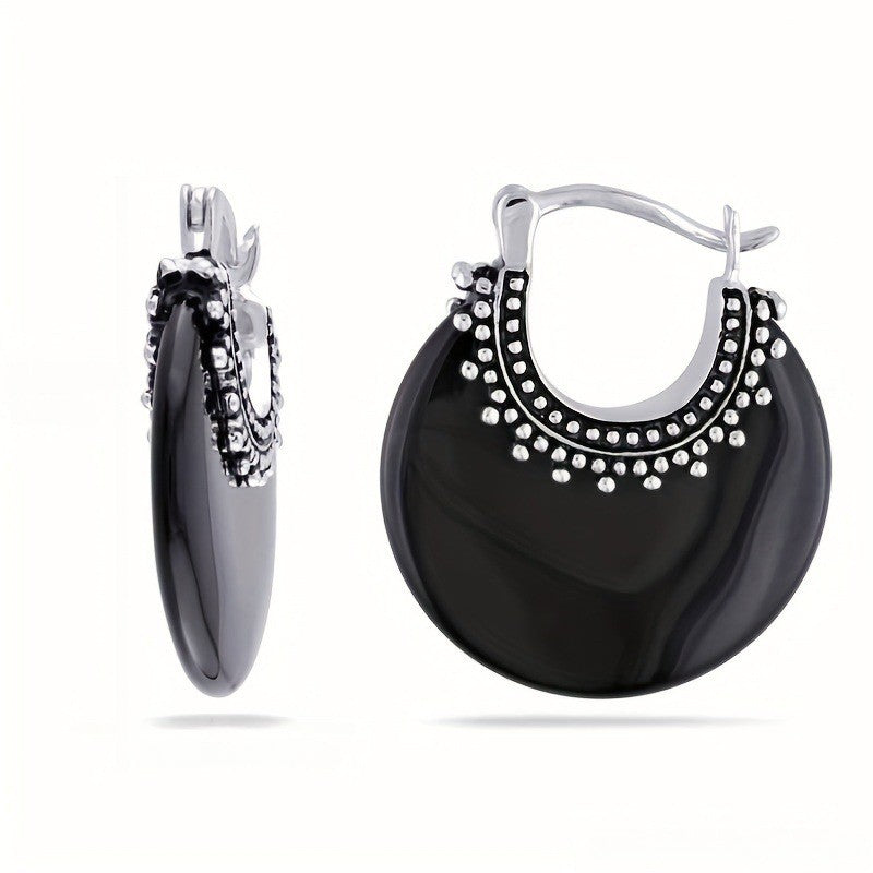 Black Resin Hoop Earrings