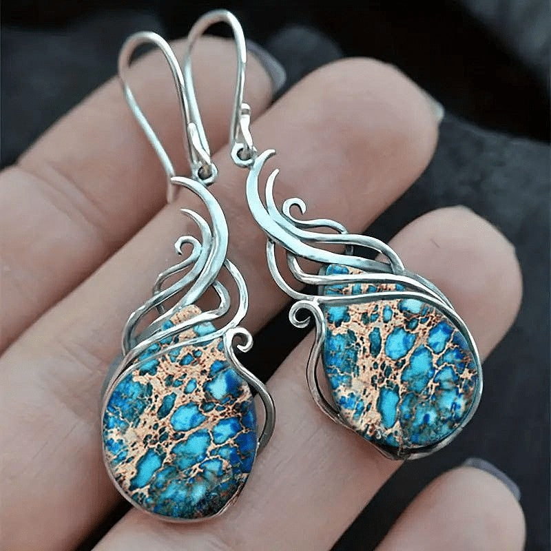 Blue Mosaic Swirl Drop Earrings