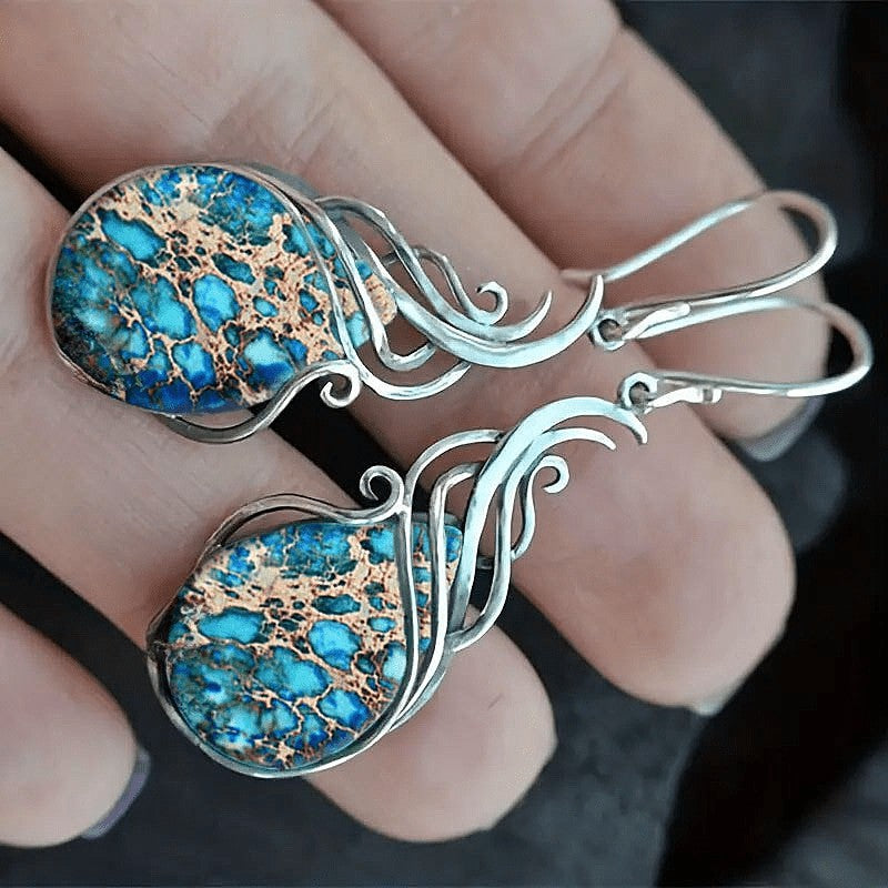 Blue Mosaic Swirl Drop Earrings
