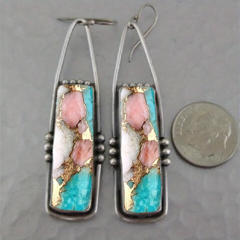 Pink & Turquoise Mosaic Drop Earrings