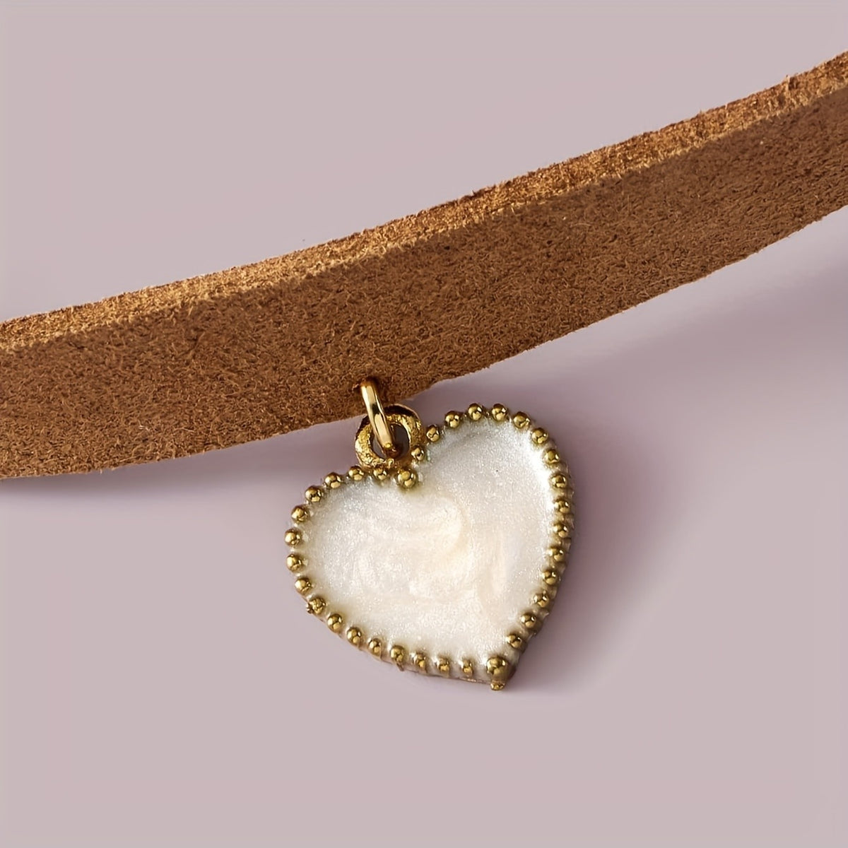 Tan Fabric Heart Choker Necklace