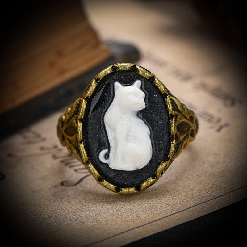 White Cat Cameo Ring