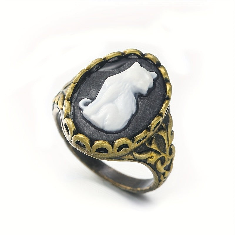 White Cat Cameo Ring