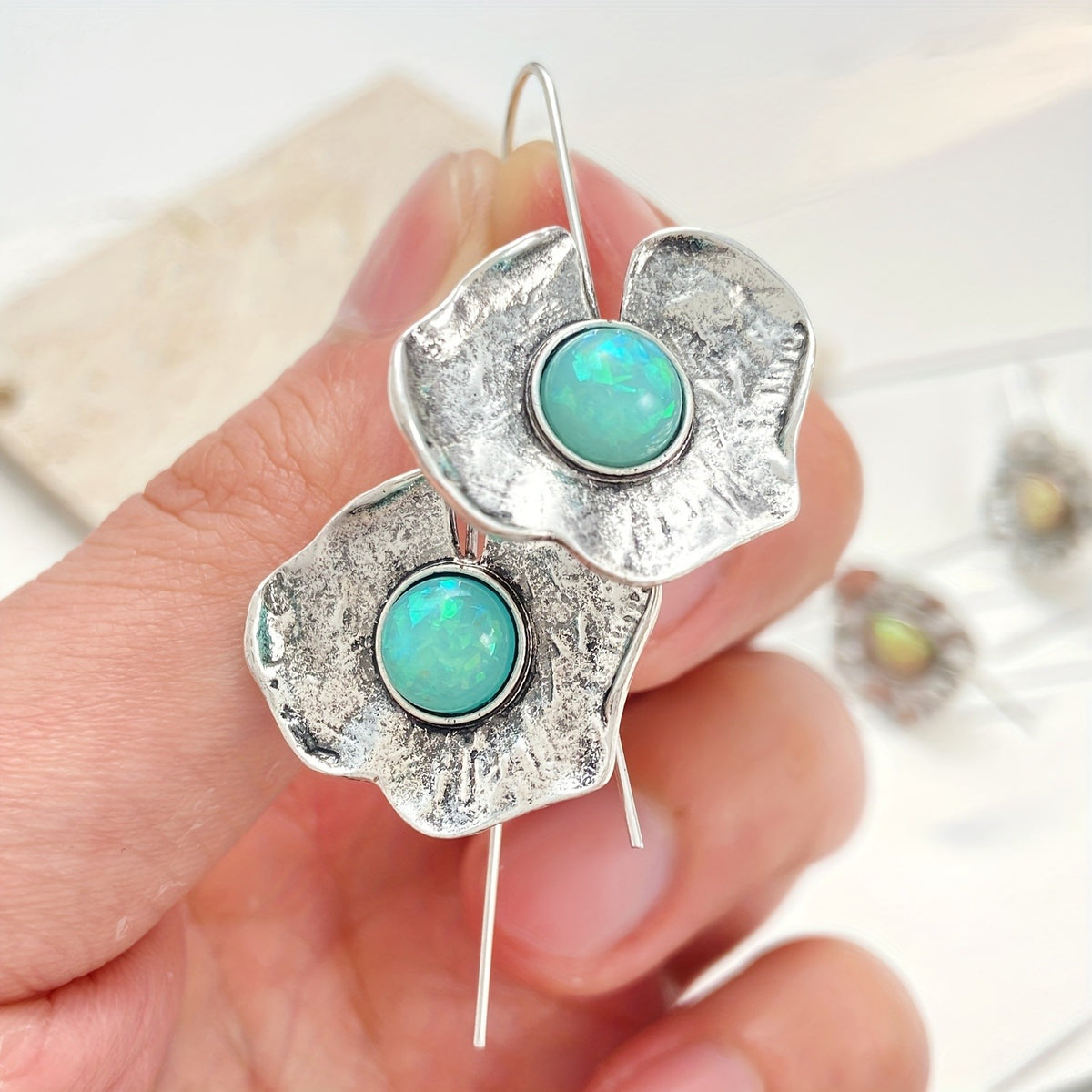 Textured Floral Opal Earrings