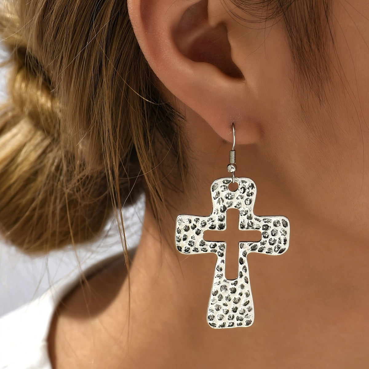 Textured Cross Drop Earrings