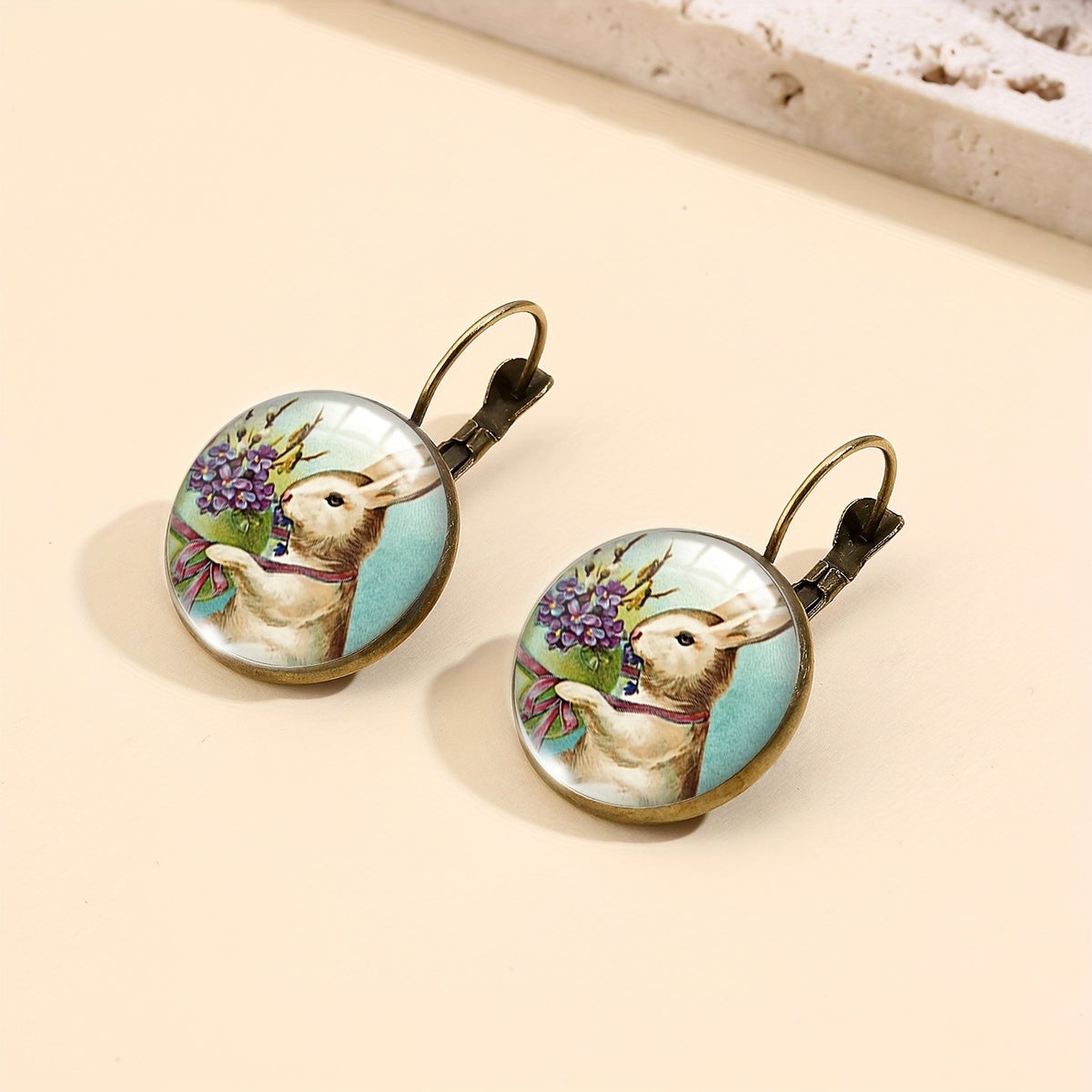 Vintage Rabbit Glass Dome Earrings