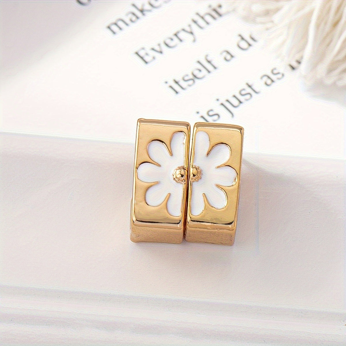 White Enamel Flower Square Hoop Earrings