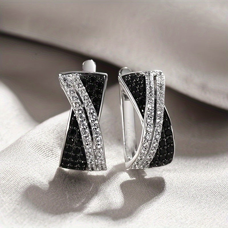 Black & White Crystal Hoop Earrings