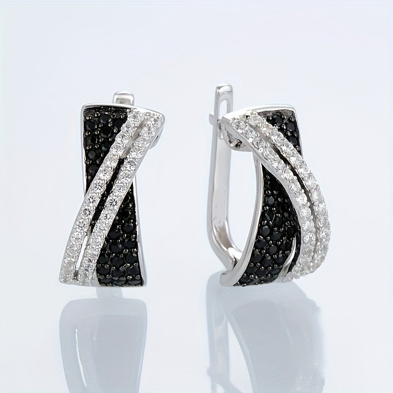 Black & White Crystal Hoop Earrings