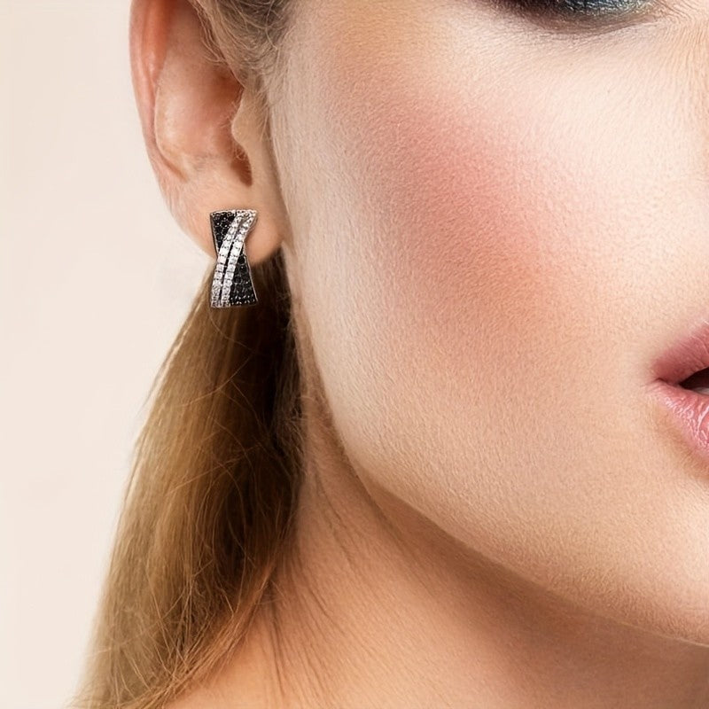 Black & White Crystal Hoop Earrings