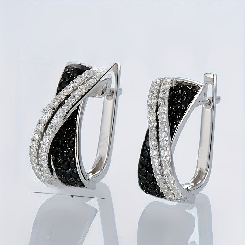 Black & White Crystal Hoop Earrings