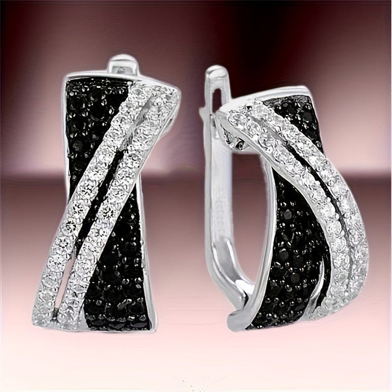 Black & White Crystal Hoop Earrings