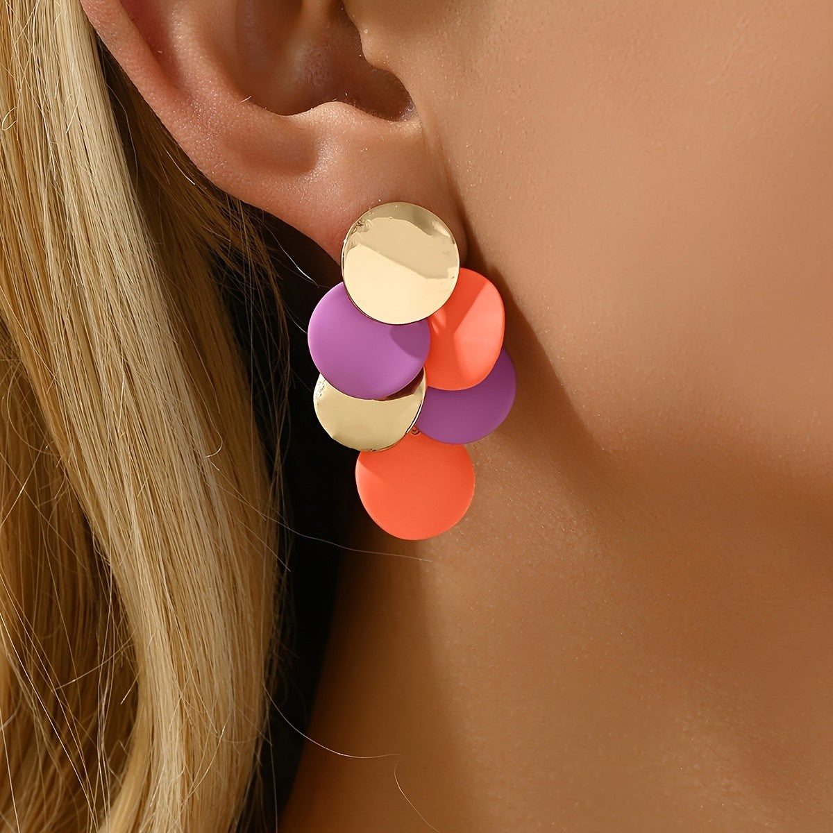 Colorful Overlapping Disc Earrings