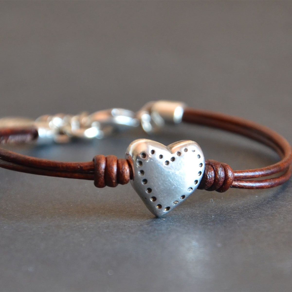 Perforated Heart Leather Bracelet