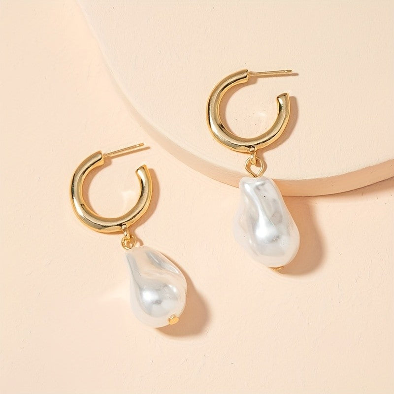 Open Hoop Imitation Pearl Drop Earrings