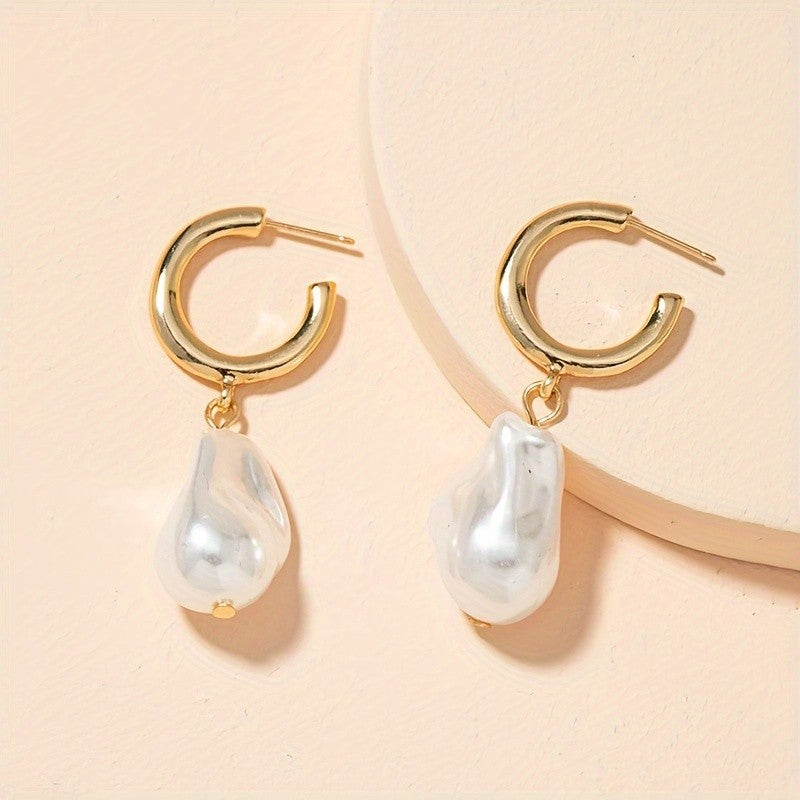 Open Hoop Imitation Pearl Drop Earrings