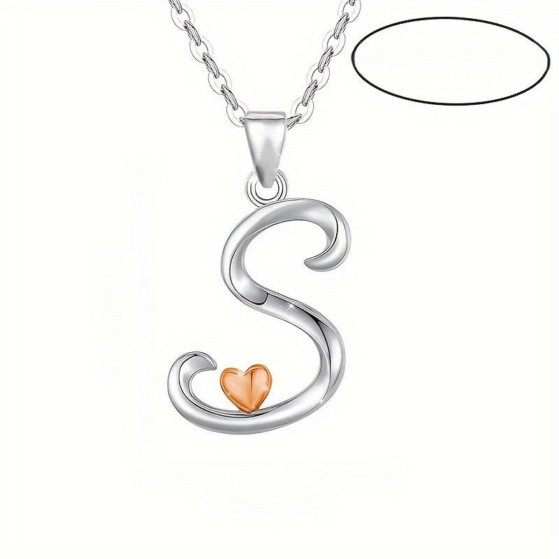 Script Initial Heart Accent Necklace