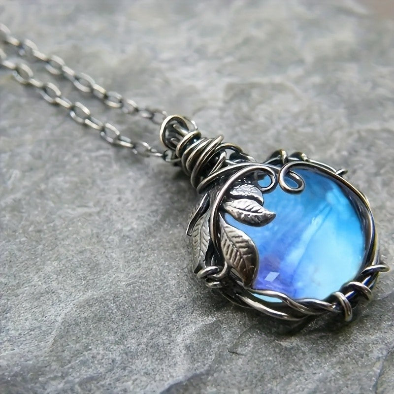 Blue Glass Vine Pendant Necklace