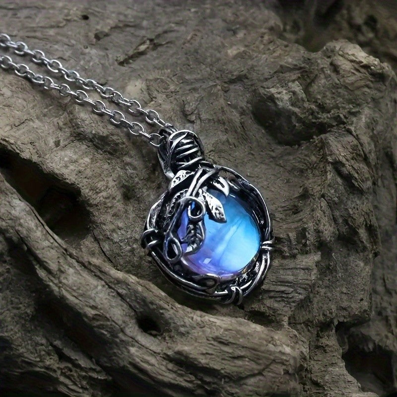Blue Glass Vine Pendant Necklace