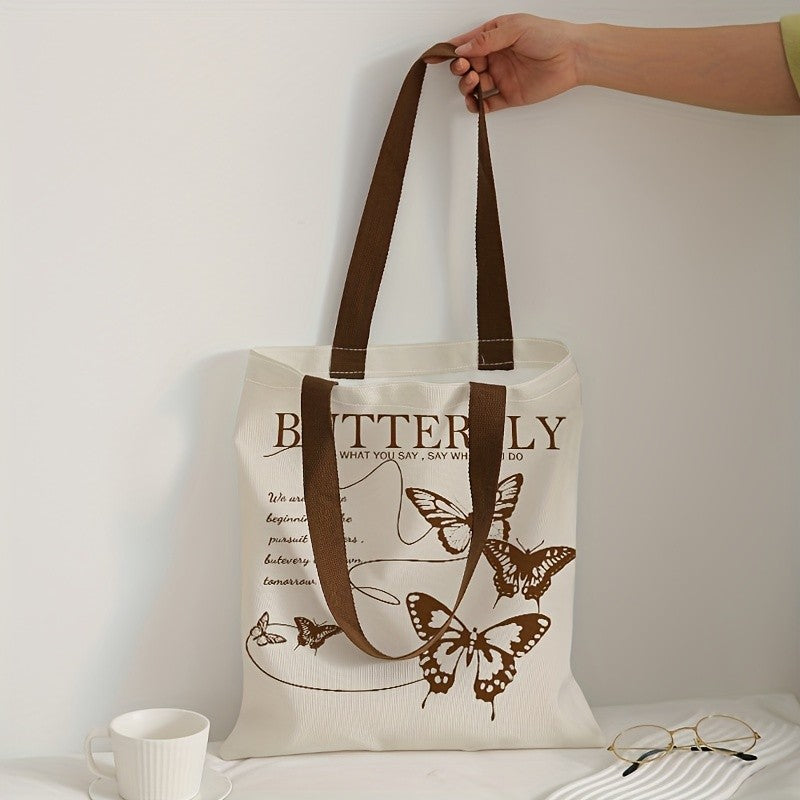 Brown Butterfly Canvas Tote Bag