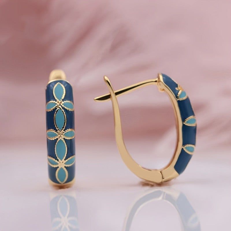 Blue Enamel Vine Hoop Earrings