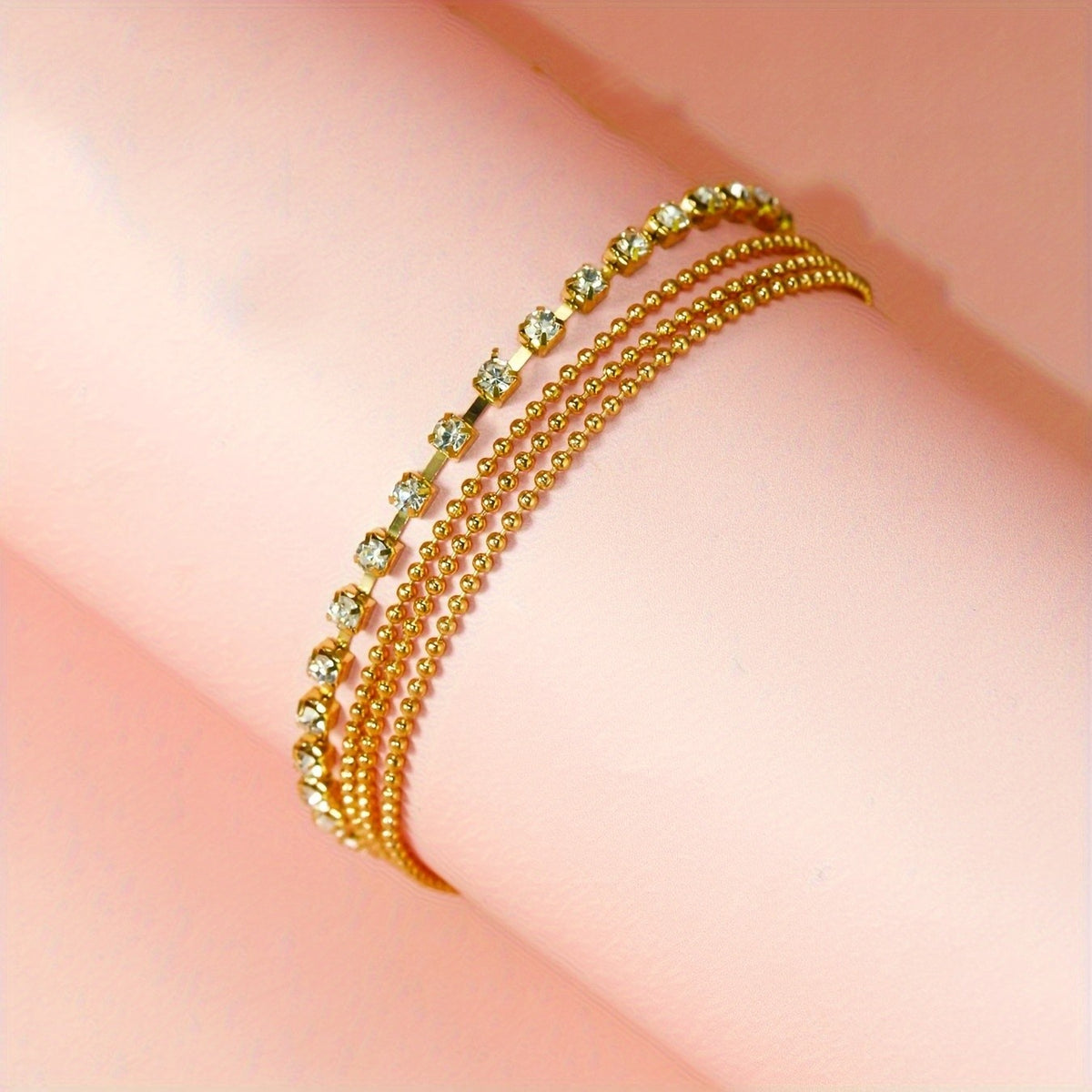 Rhinestone Bead Layered Anklet