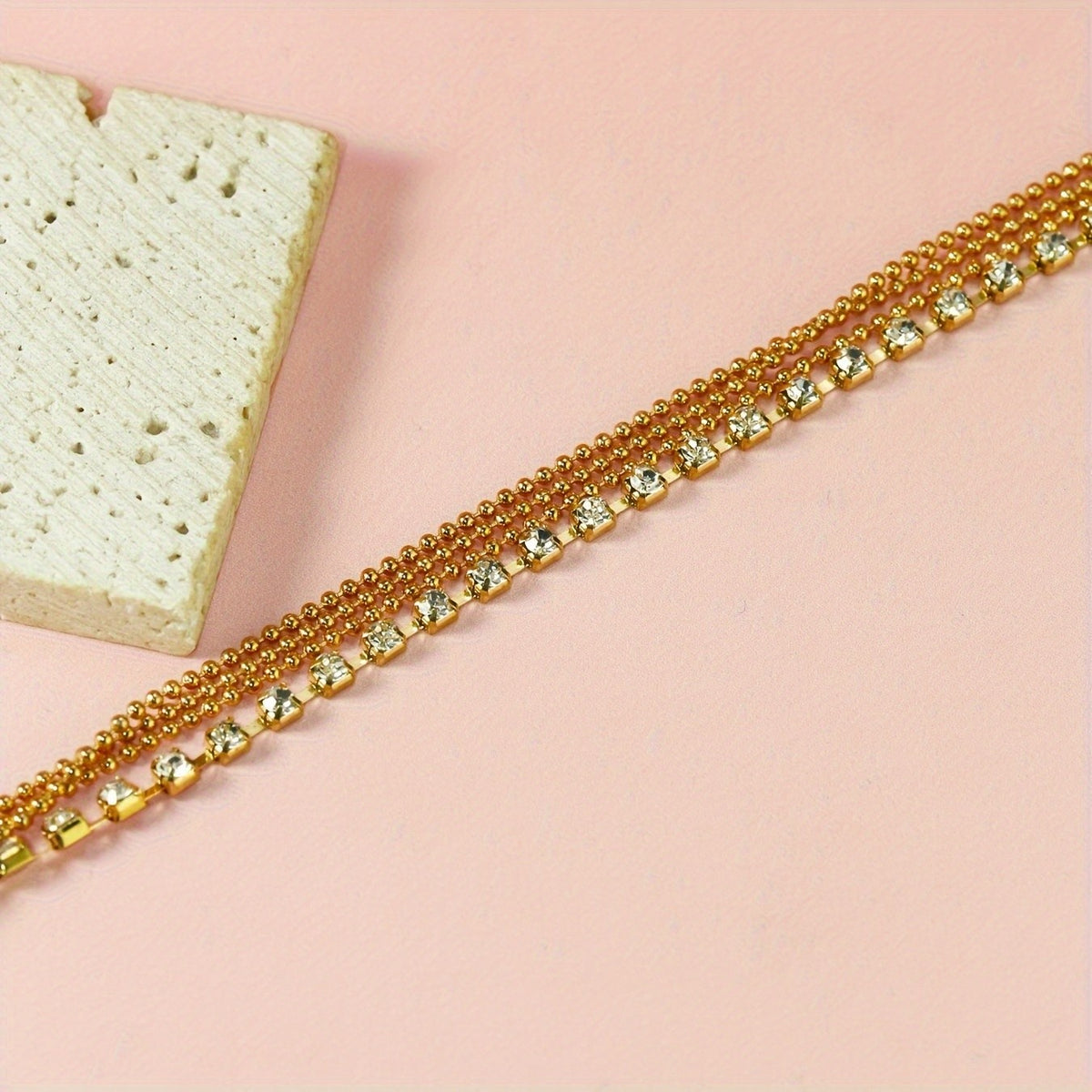 Rhinestone Bead Layered Anklet