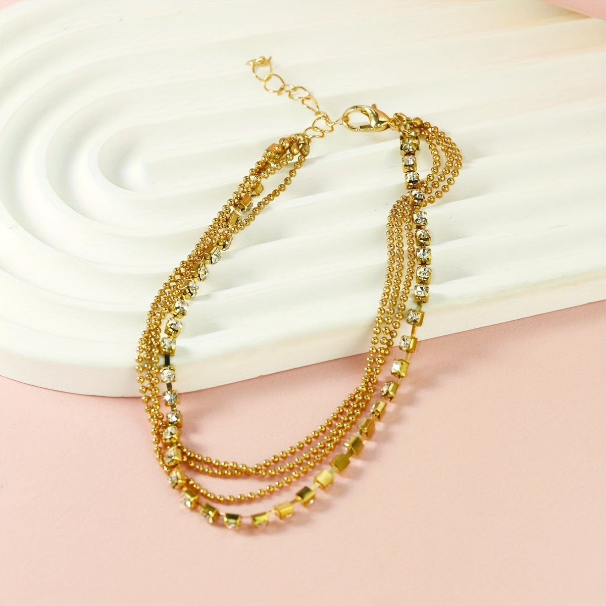 Rhinestone Bead Layered Anklet