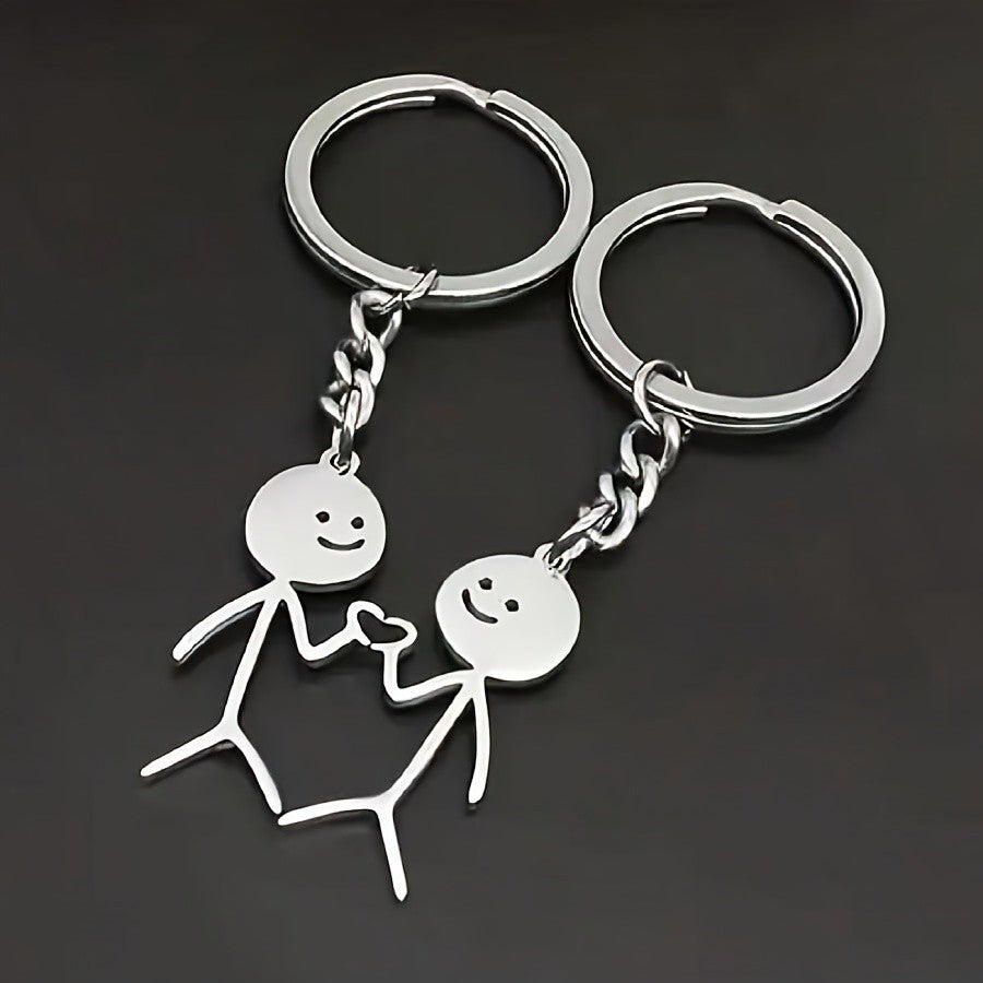 Stick Figure Couple Keychain Set